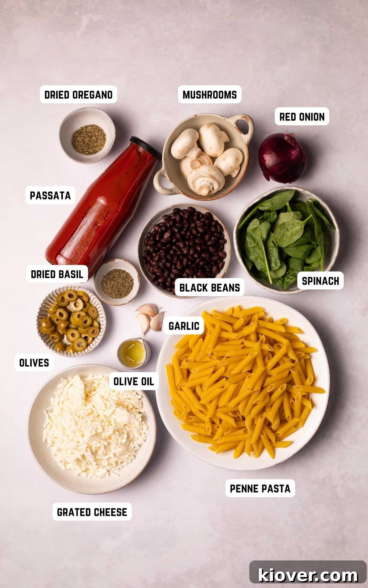 Vegan Pasta Bake Ingredients.