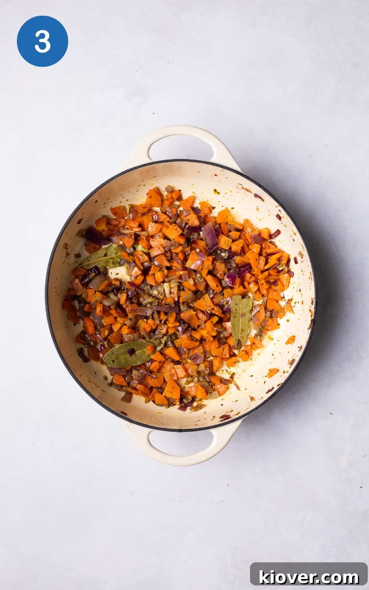 Hearty Lentil Cottage Pie Recipe for Comforting Weeknight Dinners 5 frying the vegetables in a large pot.