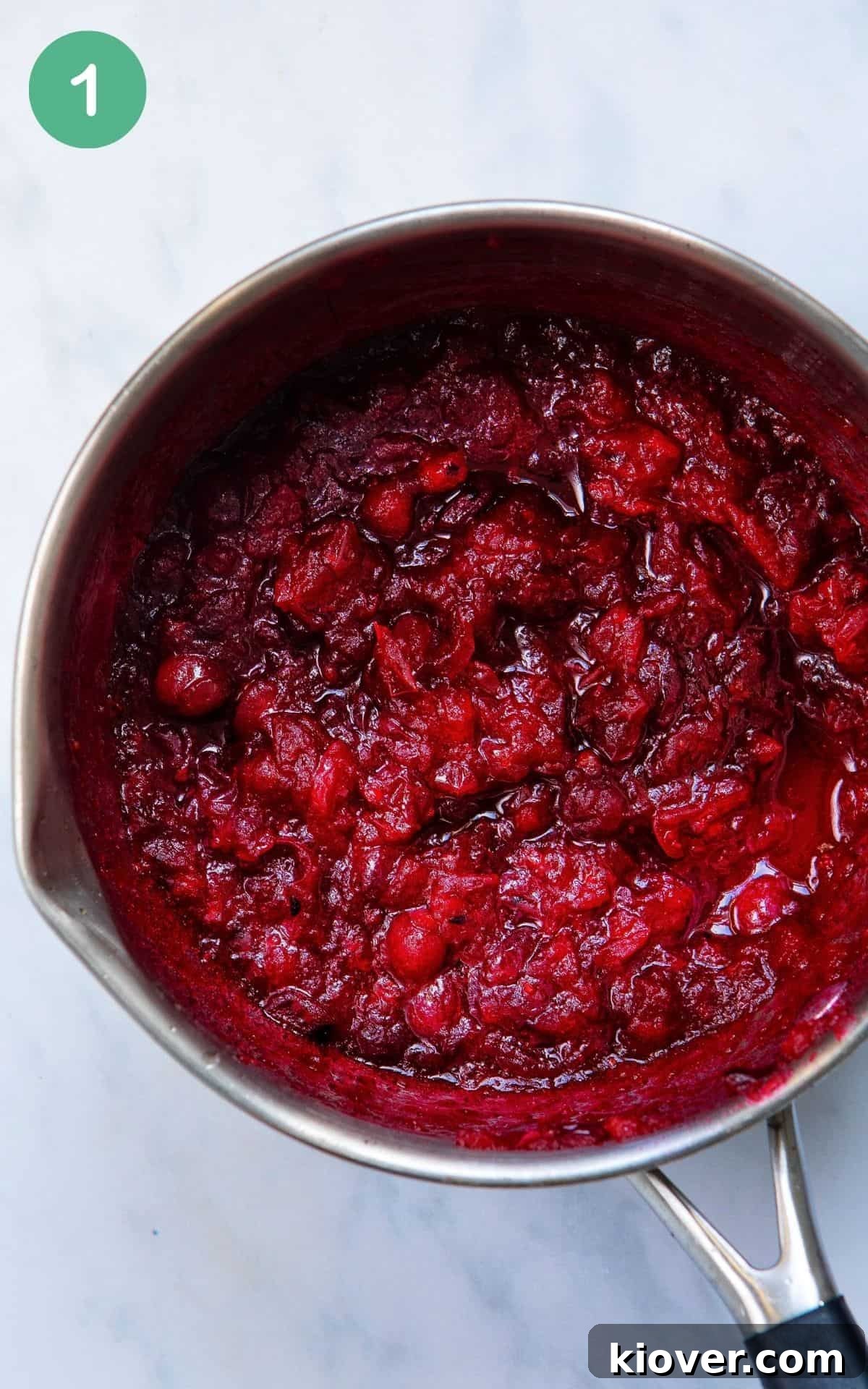 Festive Baked Salmon for Christmas Dinner 4 Overhead image of a pot of homemade cranberry sauce.
