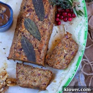 nut roast sliced on a plate.