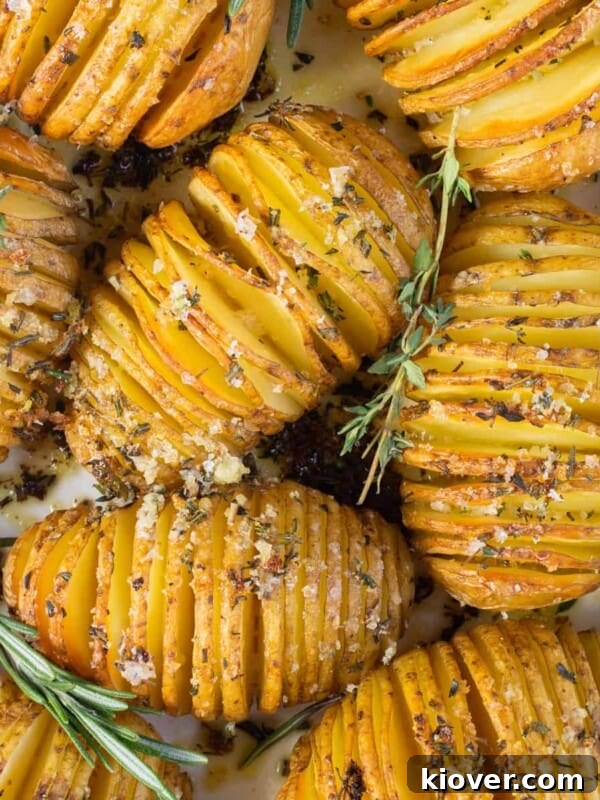 Creamy Baked Eggplant Casserole with Garlic and Herbs 11 top view of hasselbacks in white baking dish with herbed salt seasoning showing.