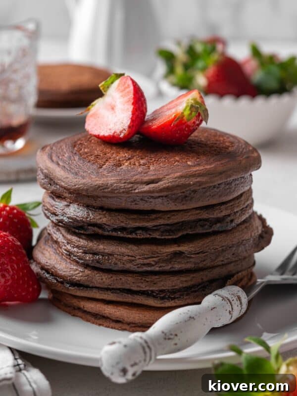 chocolate pancakes with strawberries.