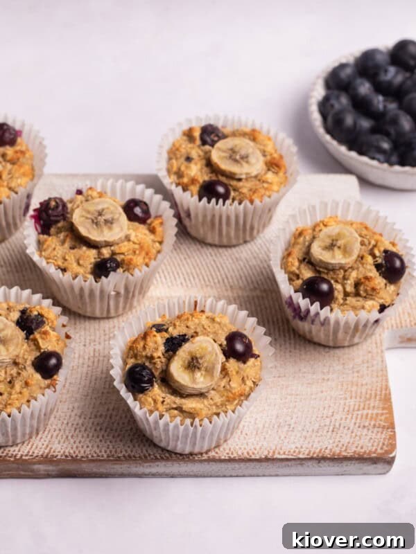Banana Oatmeal Muffins with blueberries.