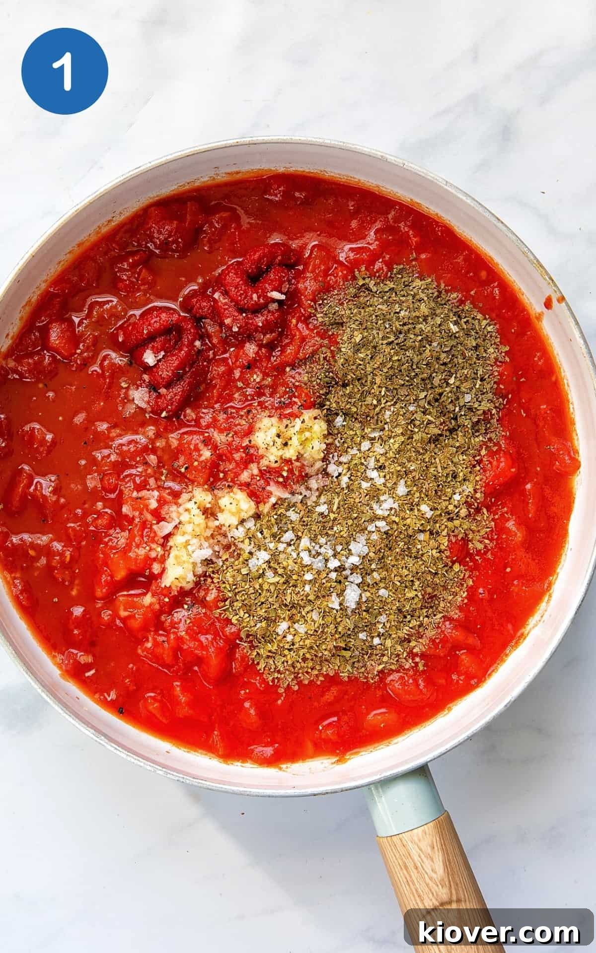 how to make pizza sauce by adding the ingredients into a pot.