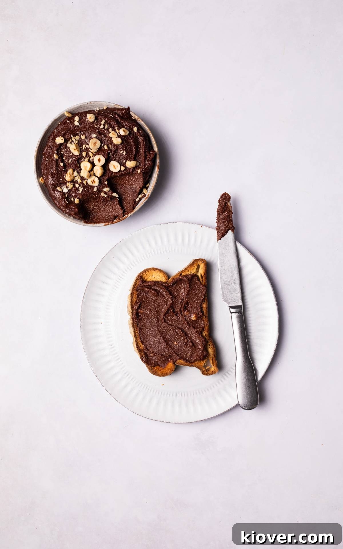 slice of bread coated with homemade nutella.