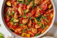 One-Pot Harissa Chicken with Zucchini and Tomatoes