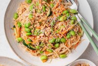 Chilled Peanut Noodles with Cucumber and Edamame
