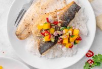 Crispy Pan-Seared Sea Bass with Mango Cucumber Salsa